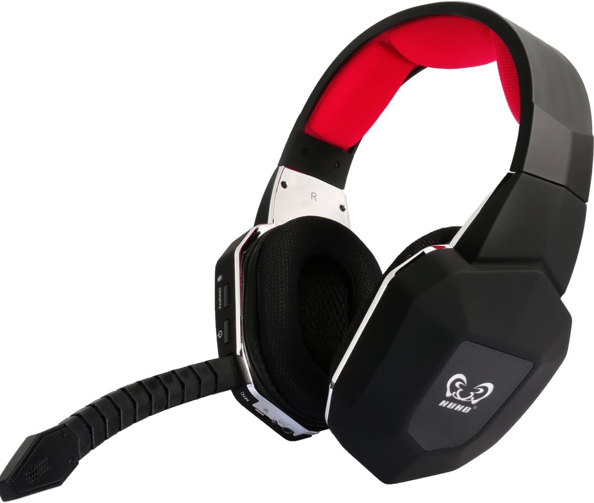 HUHD Noising Cancelling Wireless Gaming Headsets for PS4, Xbox one, Xbox 360, PS3 and PC Computer, Removable MIC with Mute Switch, LED light up Totem – Black & Red