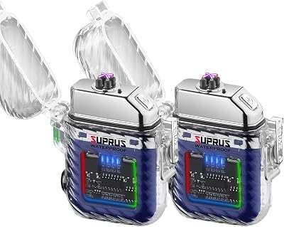 Encendedor luminoso de 3 modos de linterna, resistente al viento, resistente al agua, mecheros eléctricos, recargable, de plasma de doble arco, con silbato de emergencia de supervivencia y