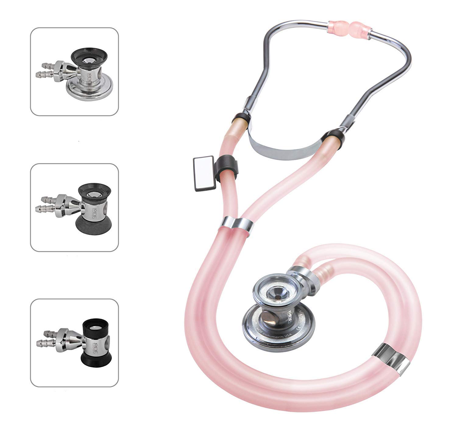 MDF Instruments, SpragueRappaport Dual Head Stethoscope with Adult, Pediatric, and Infant Convertible chestpiece, Translucent Pink Tube, MDF767ICO
