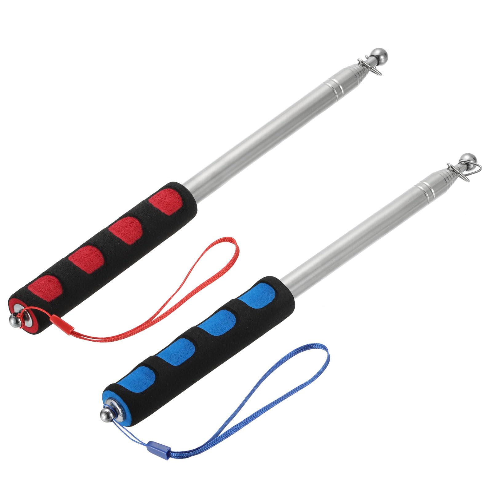 PATIKIL 6.5 Feet Telescopic Handheld Flagpoles, 2 Pack Tour Guide Flag Pole Stainless Steel Portable Collapsible Flag Pole for Teaching Pointer Training, Blue Red