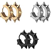 YUNXI 3 Pairs Punk Style Stainless Steel Spike Hoop Earrings Stud Earrings Set for Men Women, Statement Jewelry