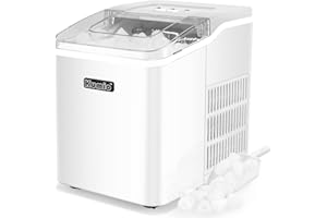 KUMIO Countertop Ice Maker, 9 Bullet Ice Ready in 6-8 Mins, 26.5lbs/24hrs, Self-Cleaning Portable Quiet Ice Machine with Ice Scoop& Basket, White