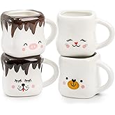 Okllen 4 Pack Marshmallow Mugs Set, 7 Oz Ceramic Hot Chocolate Mugs with Handle, Cute Coffee Mug Set Couple Matching Mugs for Coffee Bar Decor, Mother's Day, Anniversary, Wedding Gift, 4 Styles