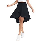 Origiwish Women's High Waist Flowy Midi Skirts Asymmetric Ruffle Hem High Low Skorts with Built-in Shorts