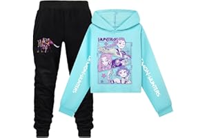 CHITOLDEDER Demon Hunters Girls Cartoon Hoodie Set Kids Hooded&Pant Pullover Sweatshirt Casual Long Sleeve Suit for 4-13 Years