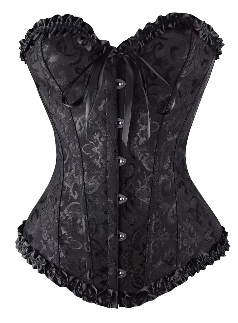 Dreamburn Bustiers Corsets Bridal Lingerie Lace up Satin Boned Corset Women's Gothic Corsets Cinchers Overbust Bodysuit, Black, Small(UK4-6)