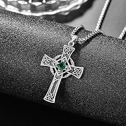 ADMETUS May Birthstone Cross Necklace Sterling