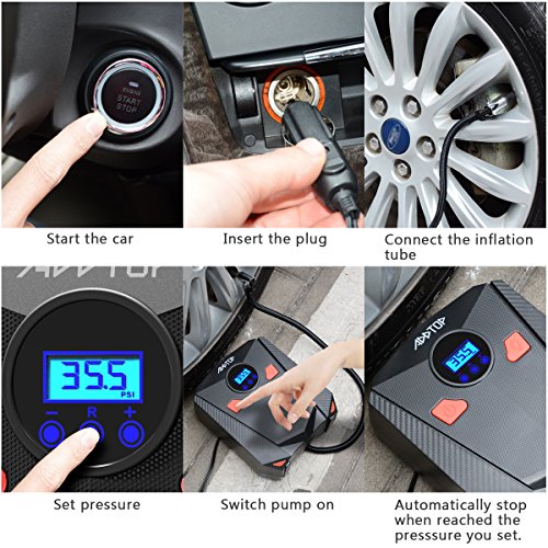 image for ADDTOP Portable Car Tire Compressor Pump, 12V DC Digital Tire Inflator