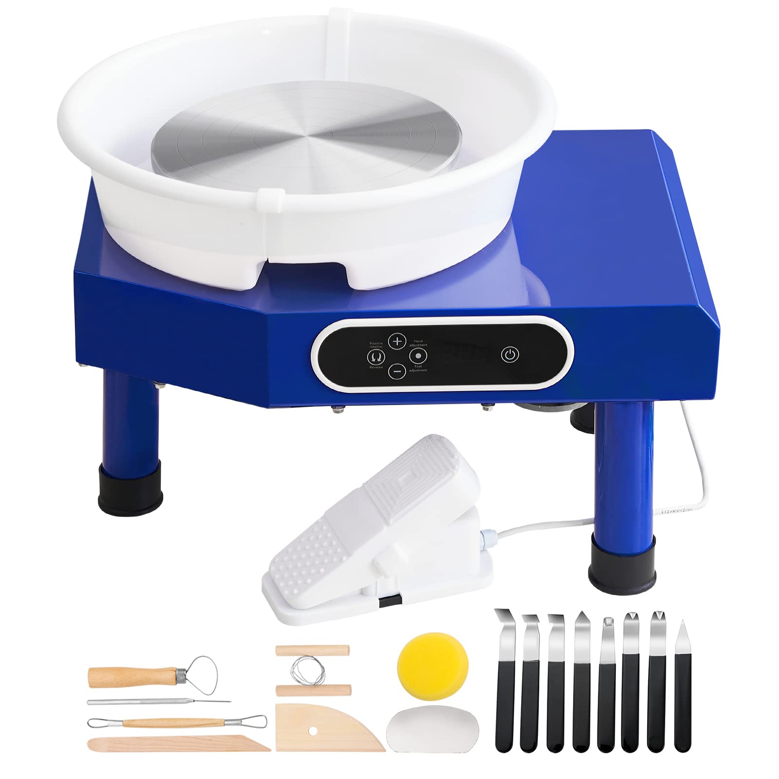 VEVOR Pottery Wheel, for Adults and Beginners, Adjustable 60-300RPM Speed Manual and Foot Pedal ABS Detachable Basin, 10in 350W LCD Ceramic Wheel Forming Machine, with 17 Pottery Accessories Blue
