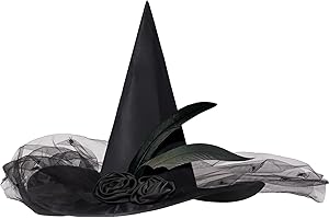 JUSTOTRY Halloween Witch Hat for Women Black Witches Hat Adult Wizard Witch Hats for Women Girl Cosplay Halloween Party Costume Accessory