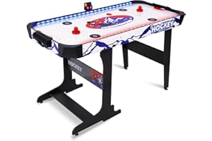 REAHOISY 57" LED Light-Up Air Hockey Table, Foldable Arcade Style Air Hockey Game Set w/Accurate Electronic Scoring, in Line Power Switch, Powerful Motor for Kids Adults, Home Game Room