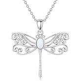 Dragonfly Necklace for Women 925 Sterling Silver Dainty Dragonfly Opal with Diamond Pendant Necklace Anniversary Birthday Jewelry Gift for Mother Friends Her
