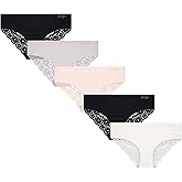 Jessica Simpson Women's Hipster Underwear - 5 Pack Microfiber Lace Trim No Show Seamless Panties, (Sizes: S-XL)