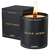 CRVFT Men's Candle - Cherry Wood Candle - Soy Candle 45 Hour Burn Time - Room Decor and Housewarming Gift for Men - 7oz/200g (Black Amber)