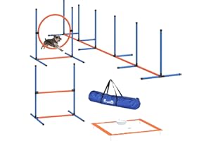 PawHut Dog Agility Training Equipment, 5PCS Dog Obstacle Course Starter Kit with Weave Poles, Adjustable Hurdles, Jump Ring, 