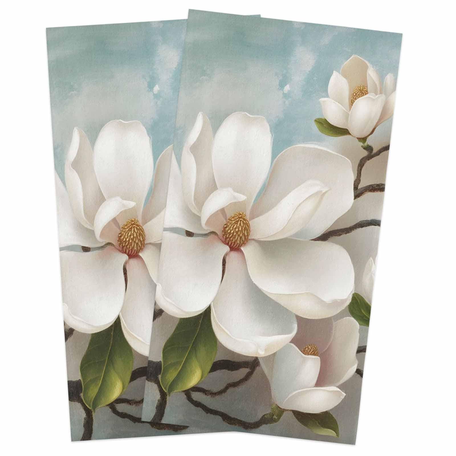 Photo 1 of 2 Pack Dish Towel for Kitchen,Absorbent Dishes Cloth Farmhouse White Magnolia Flower Soft Hand Towels for Home Cleaning Quick Drying Bathroom Cloths Terry Abstract Floral Oil Painting Texture