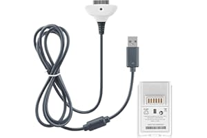 OSTENT 2 in 1 Charger Cable + Rechargeable Battery Pack Compatible for Xbox 360 Wireless Controller (White)