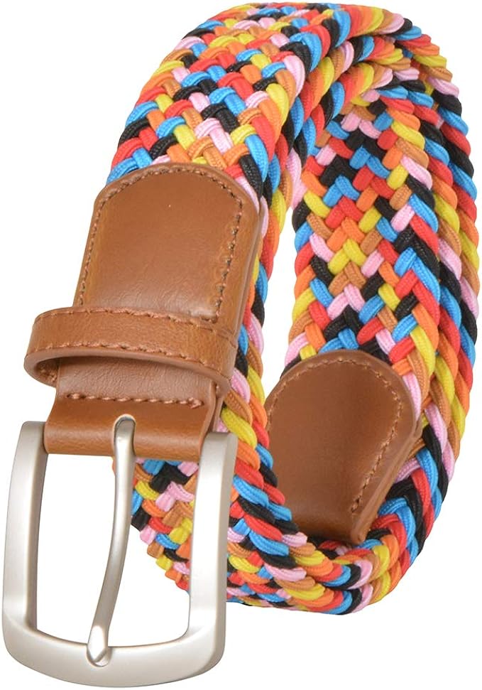 Elastic Braided Belt, No Holes Leather Inlay MultiColor Options unisex