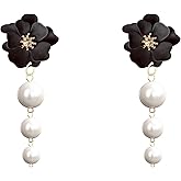 Just Follow Women Long Floral Pearl Tassel Earrings Dangle Drop Faux Pearl Flower Stud Earrings Bridal Party Jewelry