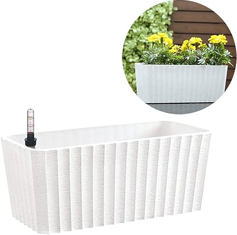 Amazon Co Jp 自己散水プランター プラスチック長方形水位インジケータ付きモダン装飾プランターポット ホワイト フラワーポット ホーム キッチン