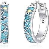 HOPEEZZ Black Hoop Earrings for Men Sterling Silver Blue Opal/Turquoise/Malachite Huggie Hoops Earrings Jewelry Gift for Men