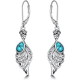 Lvoryance Vintage Filigree Turquoise Dangle Earrings 925 Sterling Silver Oxidized 4 * 6mm Teardrop Genuine Turquoise Earrings Jewelry Gift for Women