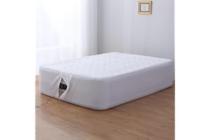 ANTRANFOUR Queen Air Bed Mattress Pad with 15-24 Inch Deep Pockets - Waterproof Protector for Warm Sleep & Cold Air Insulation,Perfect for Camping, Guest Bed, Pets & Overnight Visitors-White