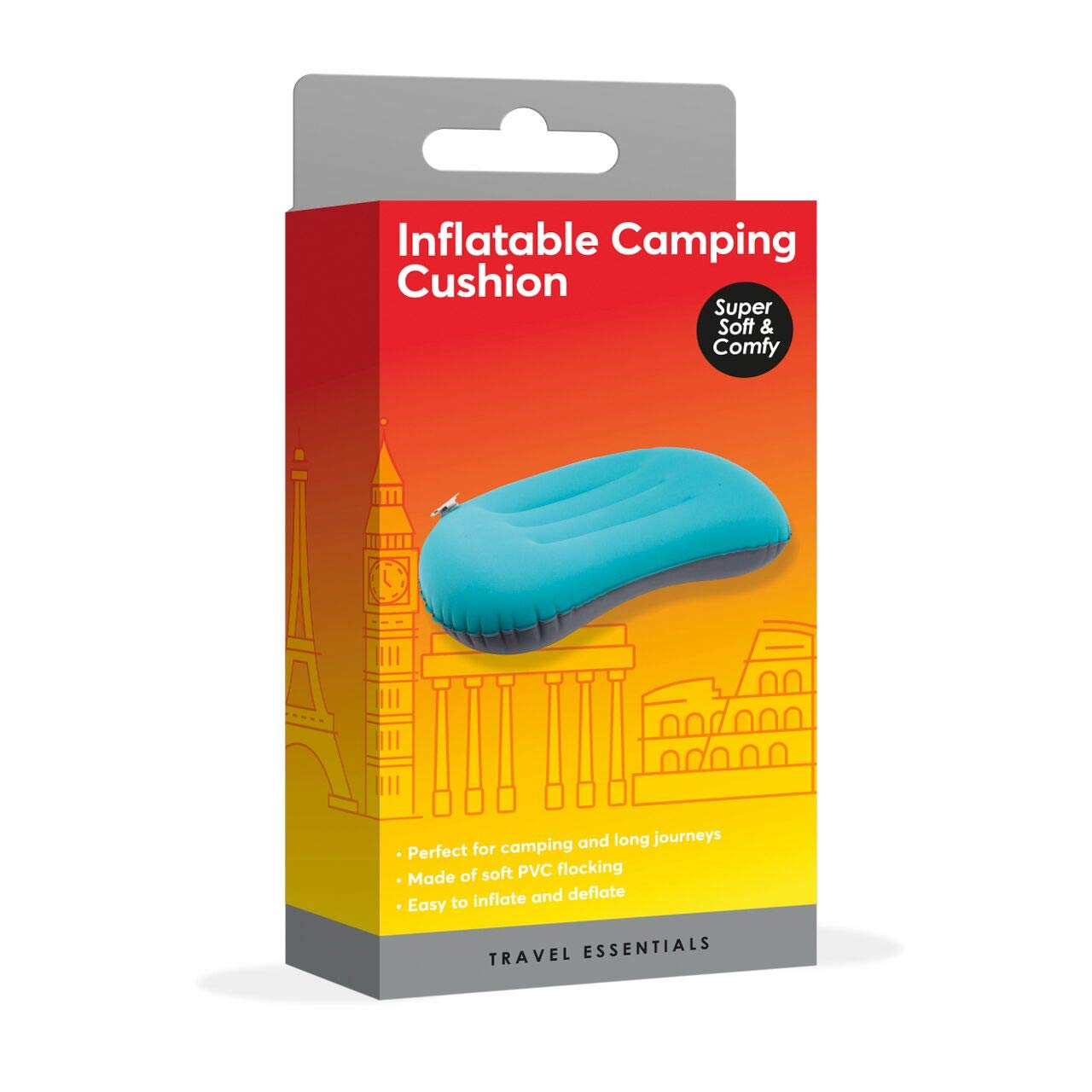 Safe and Sound Travel Inflatable Camping and Travel Pillow with Manual One Way Inflation Valve and Fast Deflation