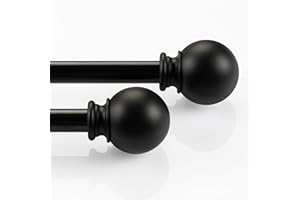 Deco Window 2 Pack Black Curtain Rods for Window 28 to 48 Inch 5/8 Inch Diameter Drapery Pole with Ball Finial Modern Adjustable Heavy Duty