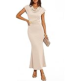 ZESICA Women's Summer Bodycon Maxi Dress 2026 Cap Sleeve Cowl Neck Elegant Ruched Wedding Guest Cocktail Formal Party Dresses