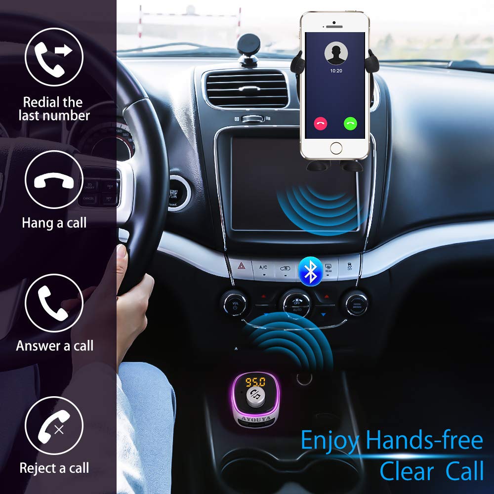 FM Transmitter Car Bluetooth 4.2 with Fastest Phone Charger QC 3.0, Car Radio Audio Adapter, FM Modulator Car MP3 Player Handsfree Car Kit Support QC3.0 Dual USB Charge