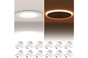 POWERASIA 12 Pack 5/6 Inch LED Can Lights with Night Light, Metal 5CCT Retrofit Recessed Lighting Selectable 2700K-6000K Dimmable, 12W=75W, 1200LM Downlight with Metal Smooth Trim - ETL and Energy Star