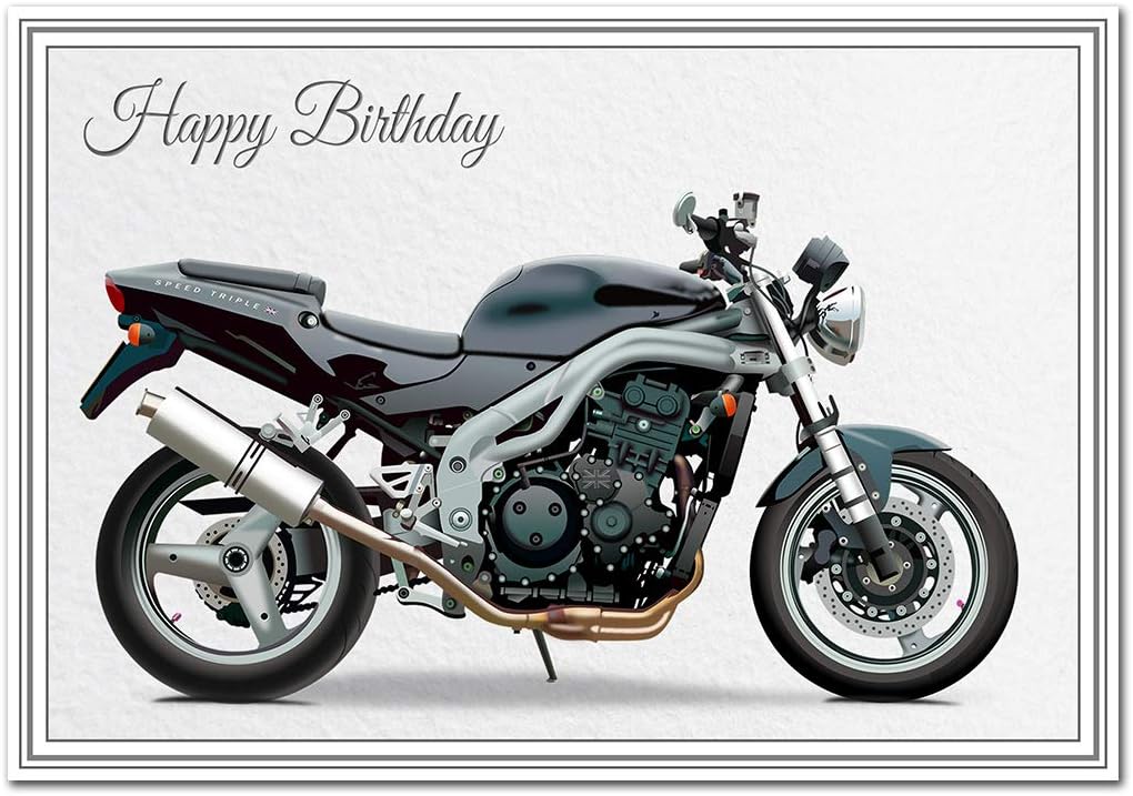 Felicitas Stunning Birthday Card, Classic Motorbike, Unusual Unique Biker Design, Exclusive Vector Artwork