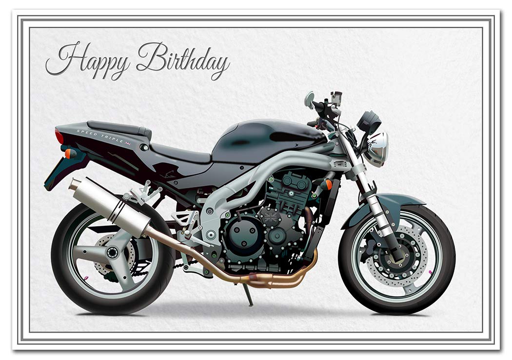 Felicitas Stunning Birthday Card - Classic Motorbike - Unusual Unique Biker Design - Exclusive Vector Artwork - Iconic British motorcycle - Modern realistic digital art – Extra Special cards