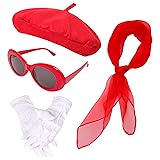 5 Pcs French Red Beret Hat Set Women Girls Costume