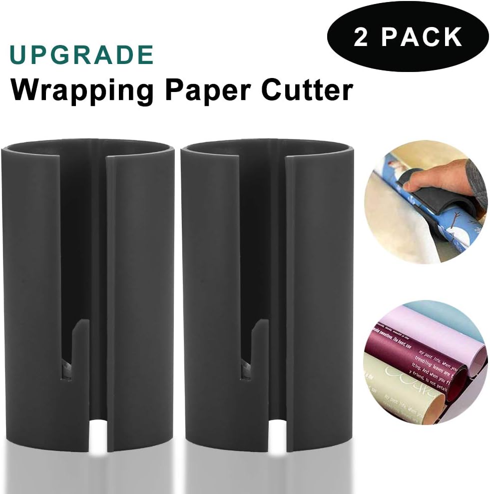 Wrapping Paper Cutter Tool,2 Pcs Sliding Cutter Safety Wrapping Paper Roll Cutter, for Christmas Paper Cutting Tool Gift Makes Cuts in Seconds (Black)