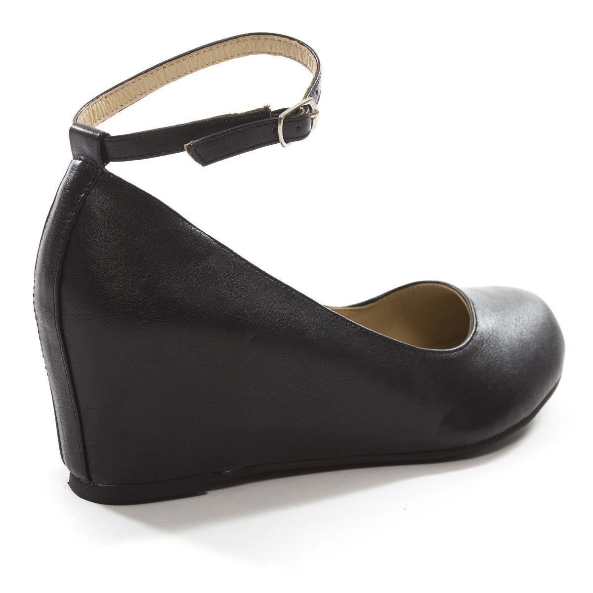 Chase & Chole Bobby-1 Women's Closed Toe Low Wedge Ballet Flat Mary Jane Ankle Strap, Black, 10 B (M) US - Image 3