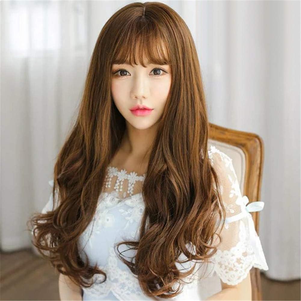 RemeeHi Synthetic Wigs with Air Bangs Neat Fringe Big Wave Long Curly Women's Full Wigs Honey Brown, 24 inch - Image 3