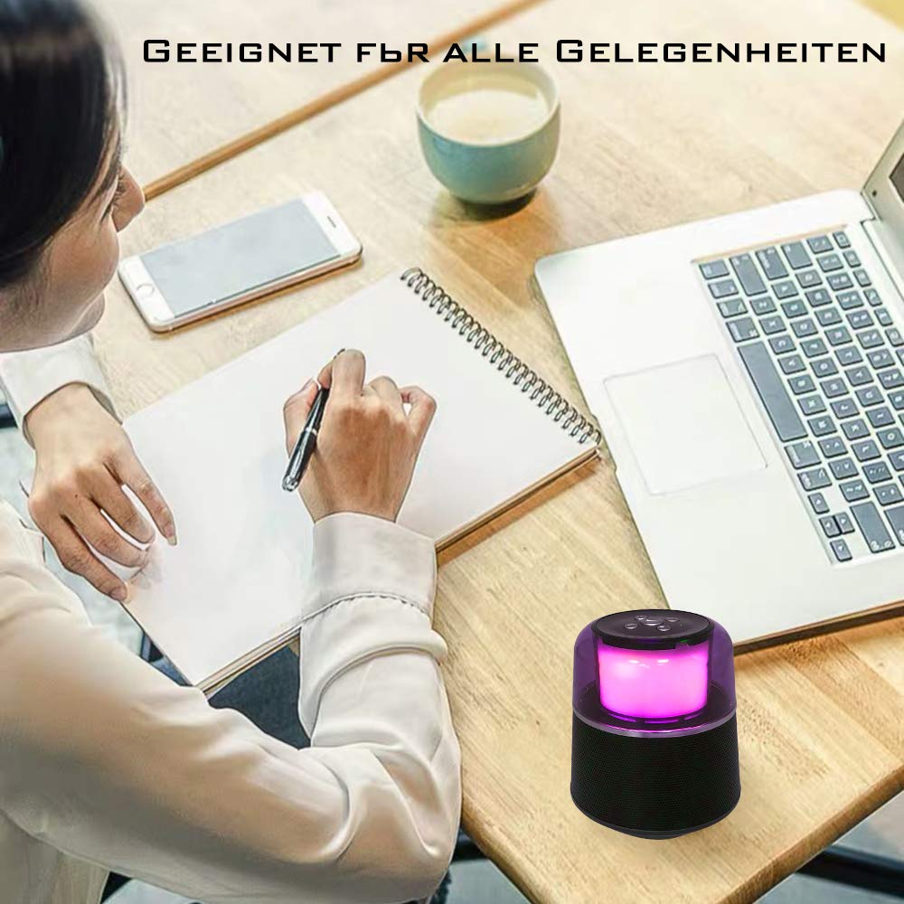 Portable Bluetooth Lautsprecher, Mini Super Mobiler Bluetooth 4.2 Lautsprecher mit Eingebautem Mikrofon,FM Radio, Freisprechanruf, LED-Licht, 3,5mm Audio-Eingang, TF-Kartensteckplatz (Schwarz)