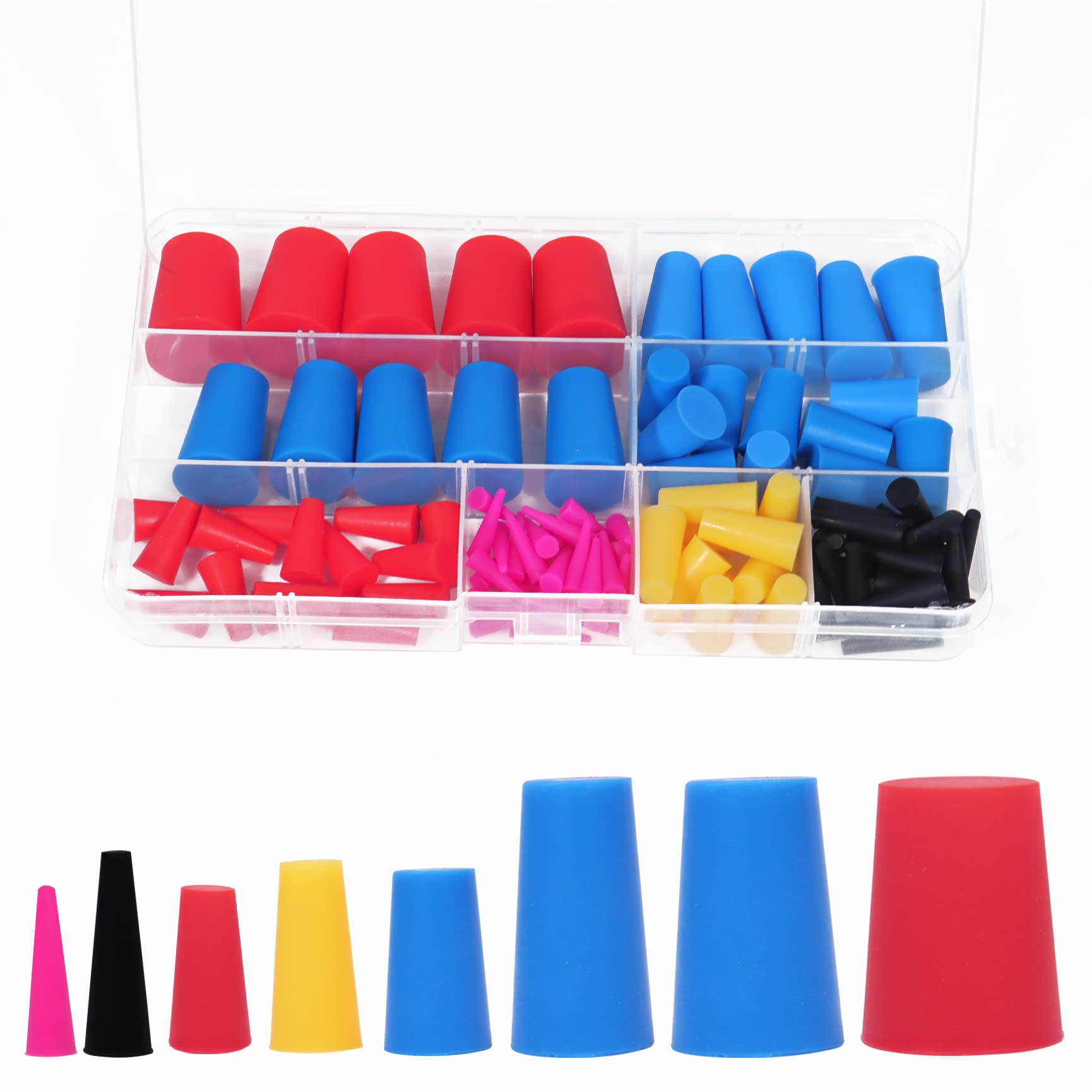 100Pack Silicone Rubber Tapered Plug Assortment Kit, Rubber Plug Assortment Kit for Powder Coatings,Painting, Anodizing,Media Blasting Supplies — image 1