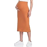 POSHDIVAH Women's Maternity Skirt Over The Belly Midi High Waisted Solid Stretchy Pregnancy Pencil Skirt