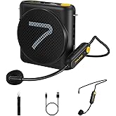 7RYMS WA1 Wireless Voice Amplifier with Headset Microphone for Teachers, Personal Power Amplifier with Noise Canceling, 164ft Range, 23H Working, Microphone Speaker for Teaching, Speech, Yoga(Black)