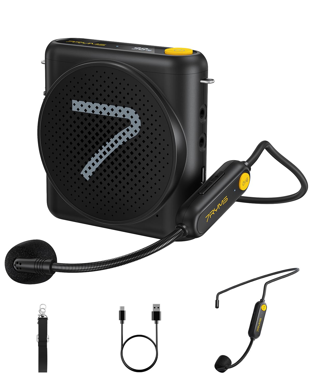 Photo 1 of 7RYMS WA1 Wireless Voice Amplifier with Headset Microphone for Teachers, Personal Power Amplifier with Noise Canceling, 164ft Range, 23H Working, Microphone Speaker for Teaching, Speech, Yoga(Black)
