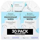 FOMIN Travel Deodorant Wipes - 30 Count - Unscented - pH Balanced, Hypoallergenic Mini Deodorant Wipes For Women and Men - Plastic-Free, Individually Wrapped Underarm & Body Wipe