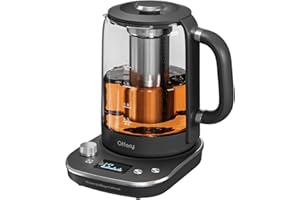 Offacy Electric Tea Kettle, 1.6L 1200W Fast Heating 9 Smart Presets with Removable Infuser Temperature Control 2H Keep Warm, BPA-Free Glass Teapot for Coffee, Boil-dry Protect, Easy to Clean, Black