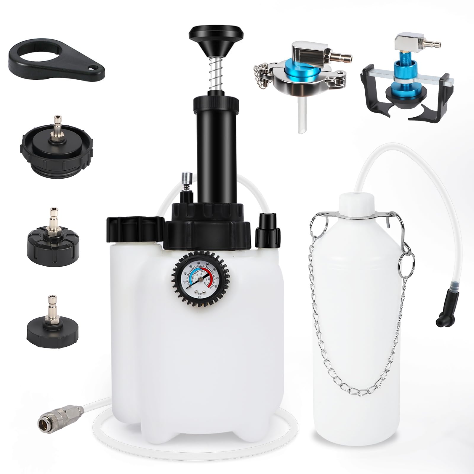 Photo 1 of 3L Manual Brake Bleeder Fluid Pump, One Person Brake Fluid Extractor with 1L Extractor Bottle&5 Master Cylinder Adapters Compatible with Toyota, Lexus, BMW,Chrysler, Dodge, Jeep, Nissan, Ford ,GM etc