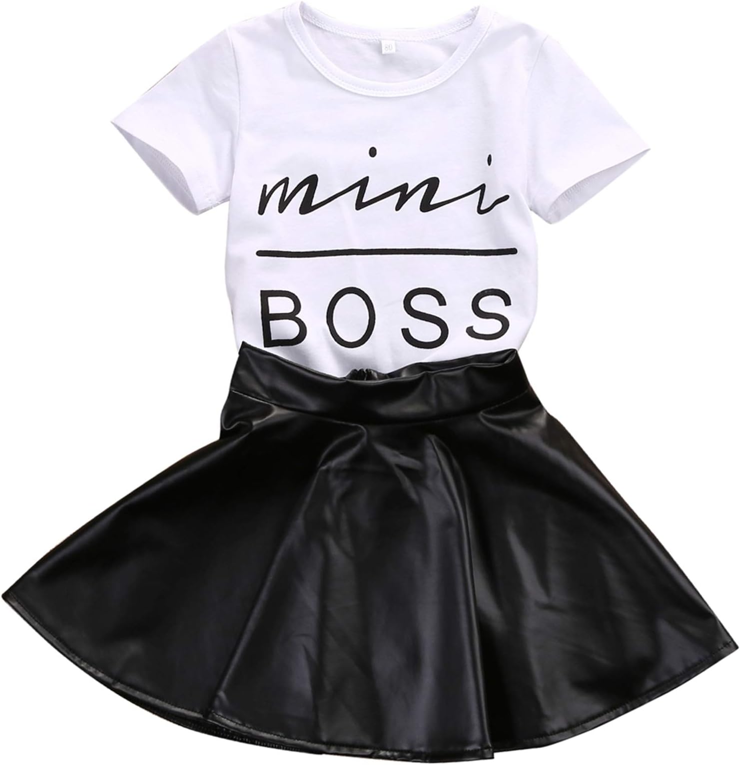 Baby Girls' Skirt Sets,Kids Girls Mini Boss Printed Tops T Shirt Tee + Mini Skirt Dress Outfits Clothes (White, 3-4 Years)