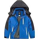 KVE Boys' Waterproof Ski Jacket Outdoor Recreation Thick Winter Coat Hooded Raincoats