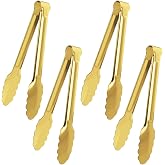 4 Pack Gold Serving Tongs XEVOM Buffet Tongs Serving Utensils Salad Tongs Stainless Steel Gold Plated Buffet Serving Tongs,9 Inch