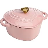 Paris Hilton Enameled Cast Iron Dutch Oven Heart-Shaped Pot with Lid, Dual Handles, Works on All Stovetops, Oven Safe to 500°